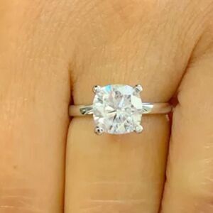 Cushion‎ Cut Solitaire Ring, Silver Band, Elegant Engagement Bridal Promise